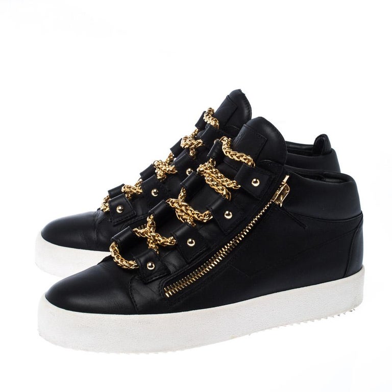 Giuseppe Zanotti Black Leather Chain Laces Zip Size 42 For Sale at 1stDibs