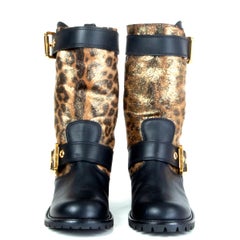 GIUSEPPE ZANOTTI black leather GOLD LEOPARD CALF HAIR Boots Shoes 37