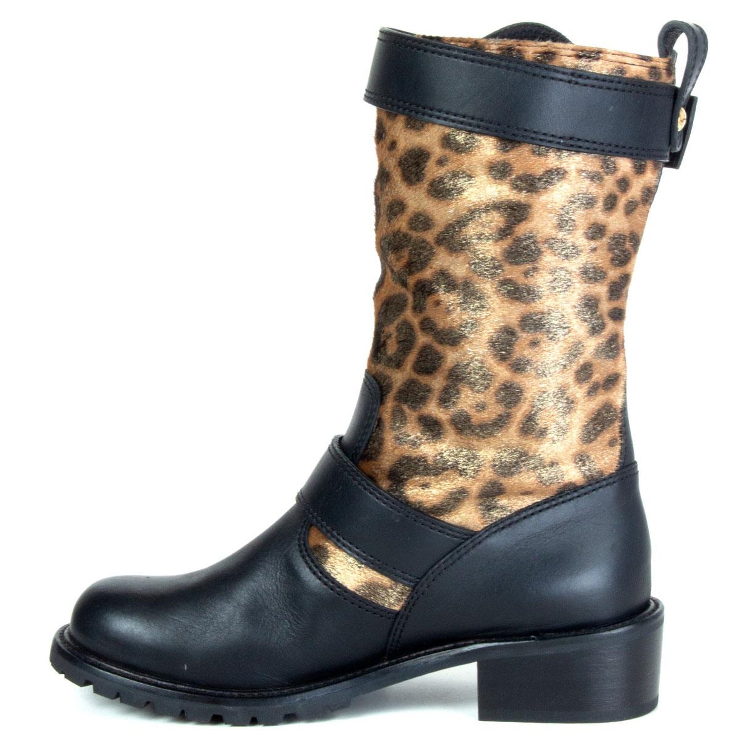 GIUSEPPE ZANOTTI black leather GOLD LEOPARD CALF HAIR Boots Shoes 37 For  Sale at 1stDibs