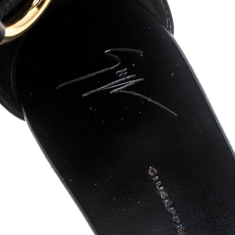 Giuseppe Zanotti Black Leather Gold Ring Open Toe Flat Sandals Size 38 2