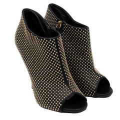 Giuseppe Zanotti Black Leather Gold Studded Boots/Booties