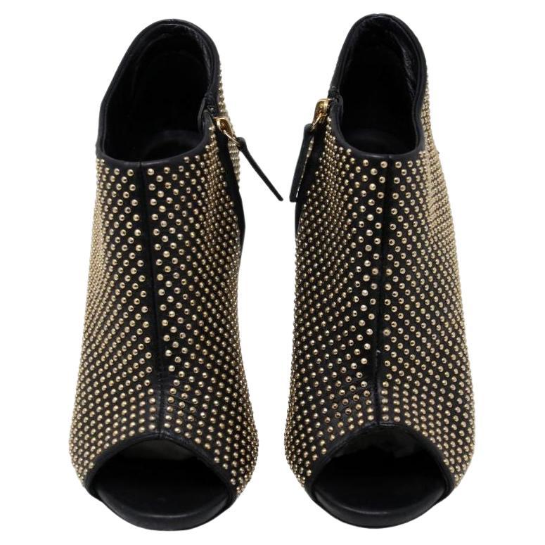 Giuseppe Zanotti Black Leather Gold Studded Boots/Booties For Sale