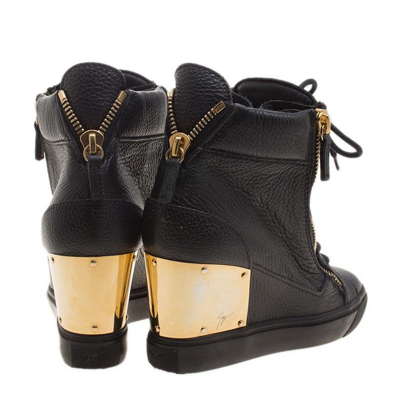 Giuseppe Zanotti Black Leather Hidden Wedge Sneakers Size 36 For Sale ...