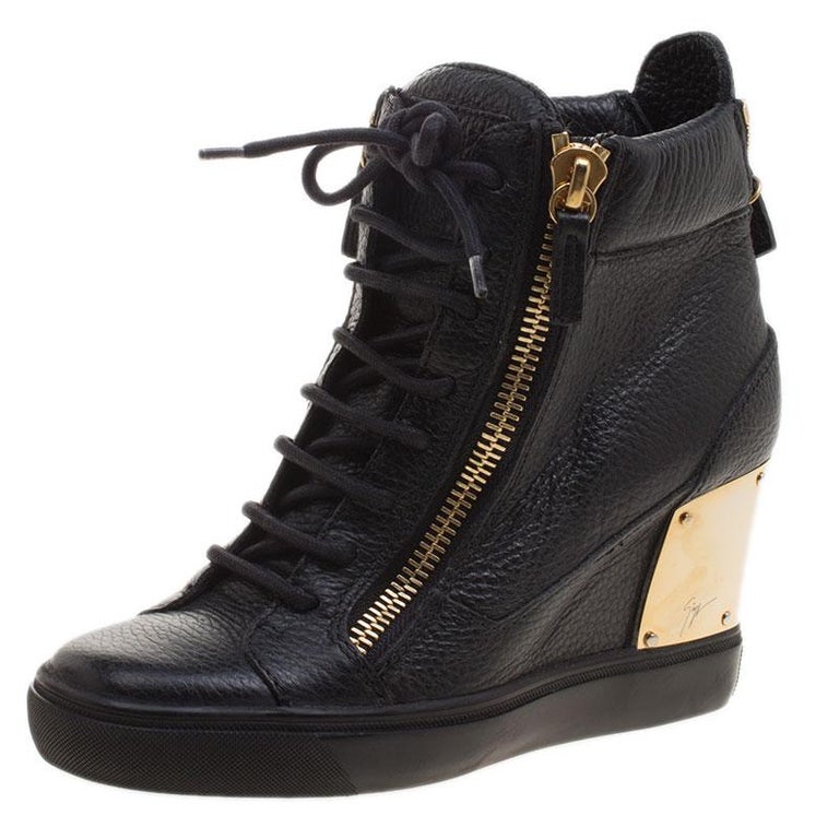 Giuseppe Zanotti Black Leather Hidden Wedge Sneakers Size 36 For Sale ...