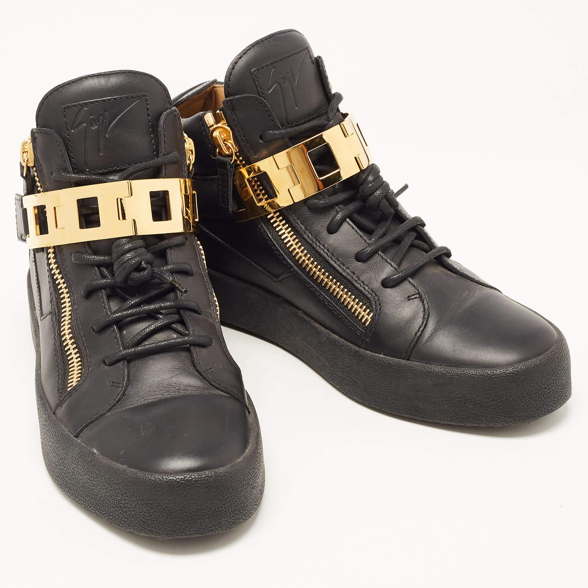 Men's Giuseppe Zanotti Black Leather High Top Sneakers Size 40 For Sale
