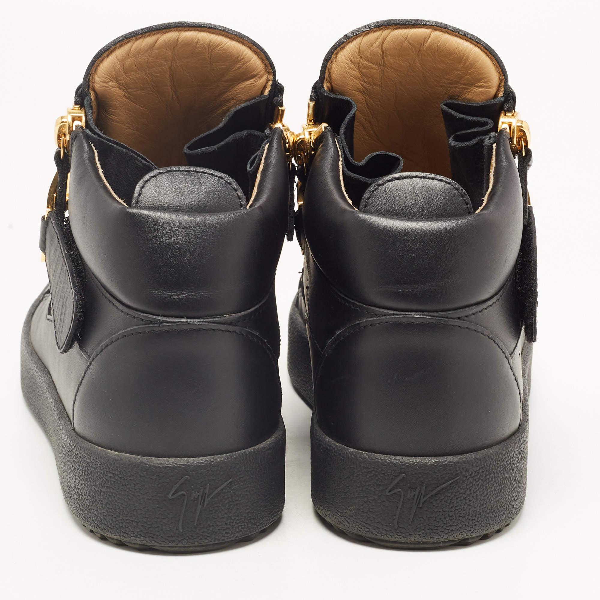 Giuseppe Zanotti Black Leather High Top Sneakers Size 40 For Sale 2