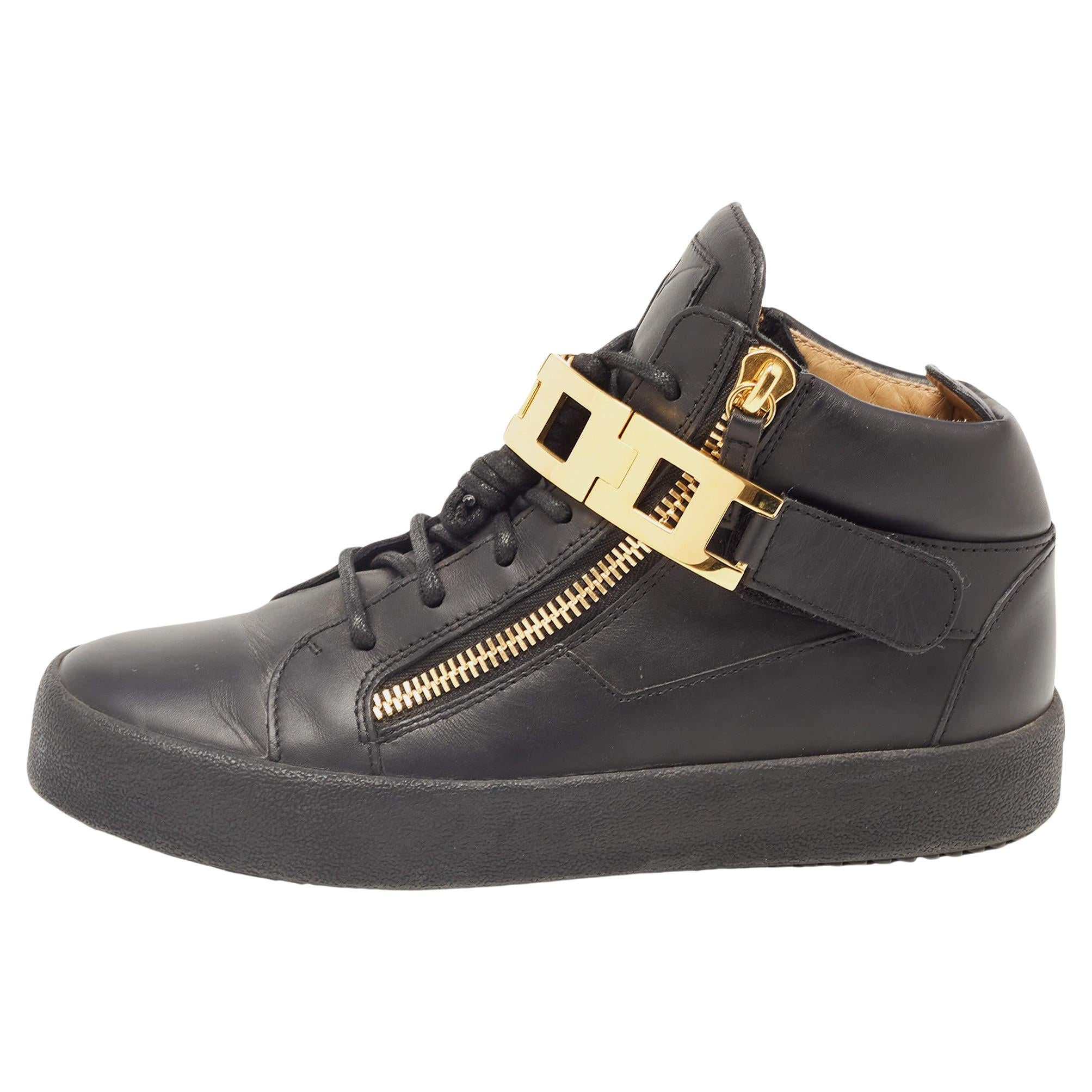 Giuseppe Zanotti Black Leather High Top Sneakers Size 40 For Sale