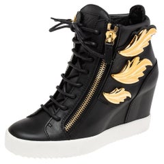 Giuseppe Zanotti Black Leather High Top Wedge Sneakers Size 40
