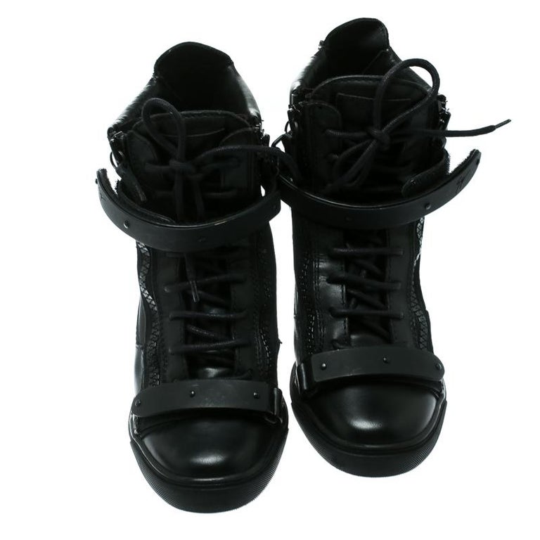 Giuseppe Zanotti Black Leather Jennifer Wedge Sneakers Size 41 For Sale ...