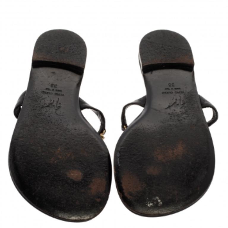 Giuseppe Zanotti Black Leather Jewel Embellished Thong Flat Sandals Size 38 For Sale 2