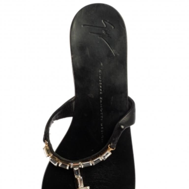 Giuseppe Zanotti Black Leather Jewel Embellished Thong Flat Sandals Size 38 For Sale 3