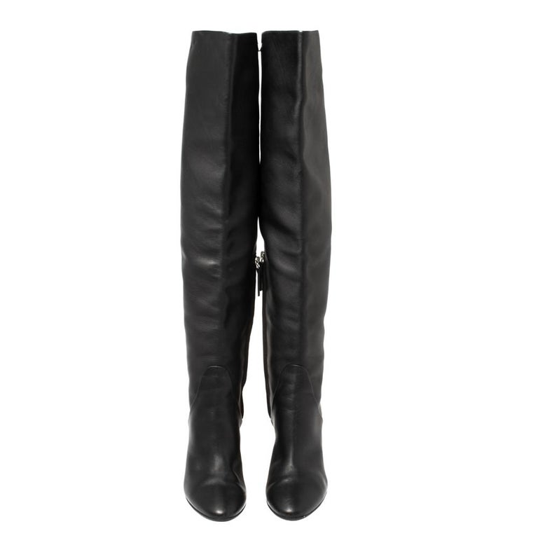 Giuseppe Zanotti Black Leather Knee Length Block Heel Boots Size 37 For ...