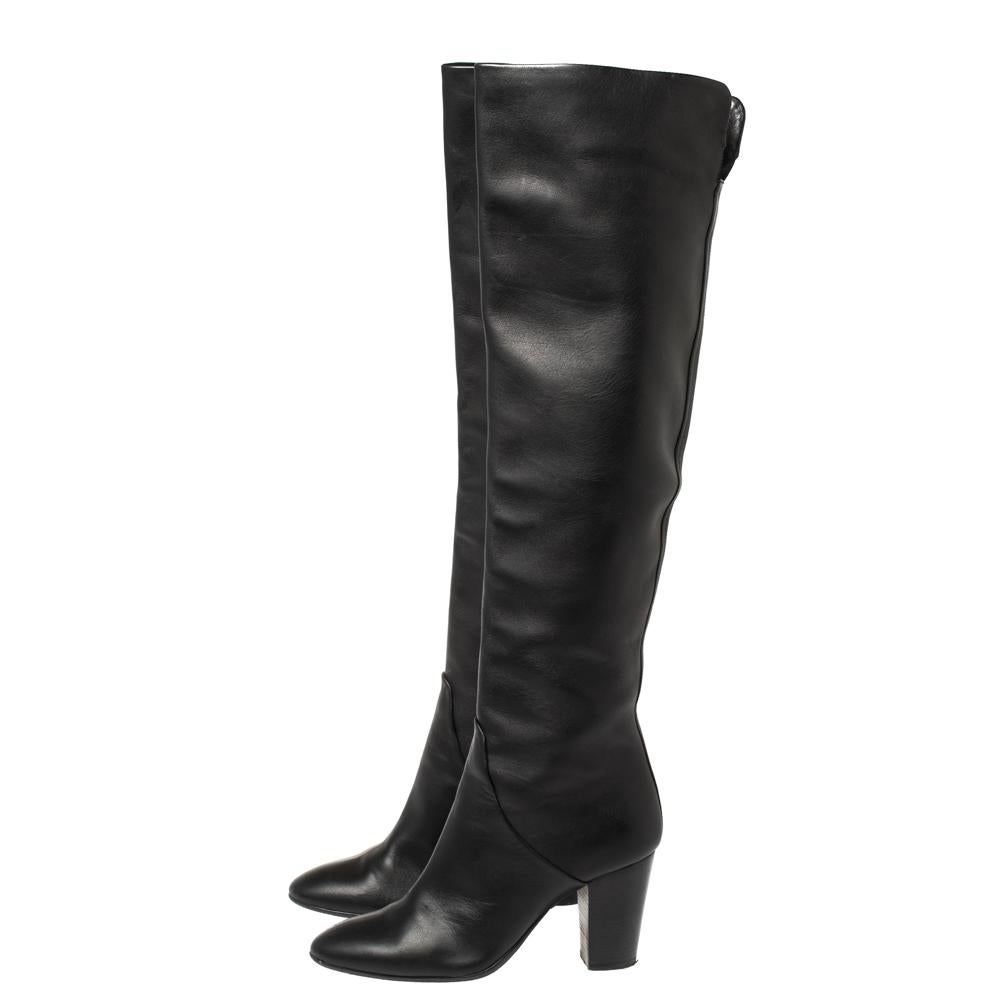 Giuseppe Zanotti Black Leather Knee Length Block Heel Boots Size 37 1