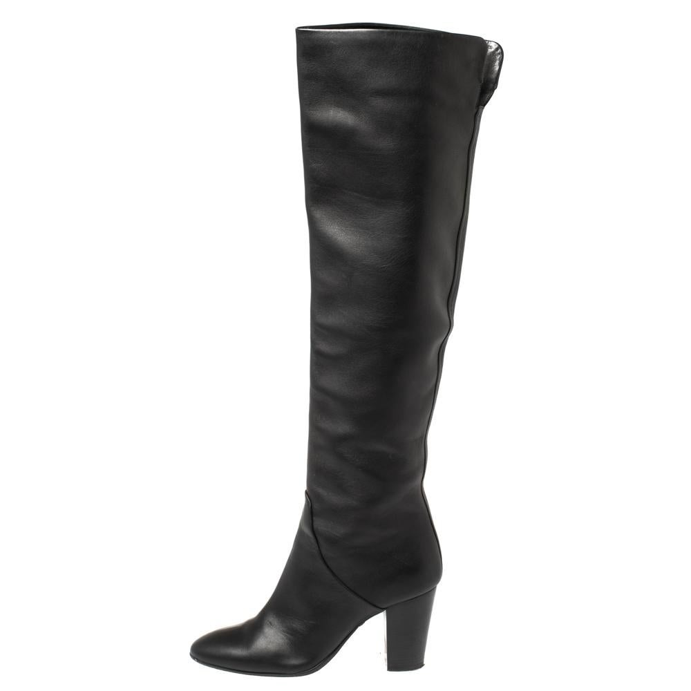 Giuseppe Zanotti Black Leather Knee Length Block Heel Boots Size 37 2