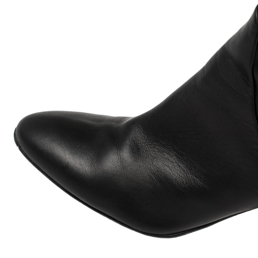 Giuseppe Zanotti Black Leather Knee Length Block Heel Boots Size 37 4