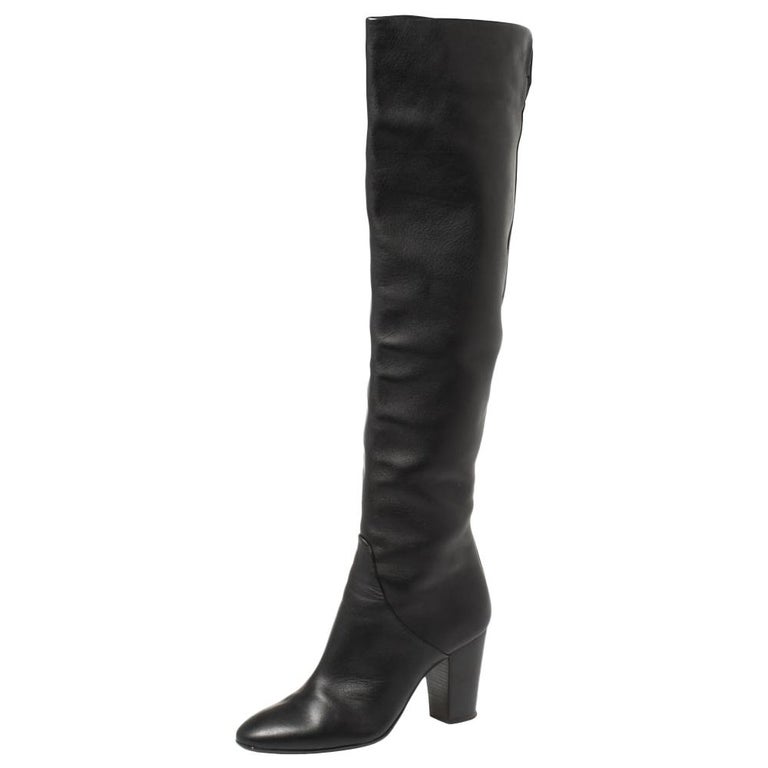 Giuseppe Zanotti Black Leather Knee Length Block Heel Boots Size 37 at ...