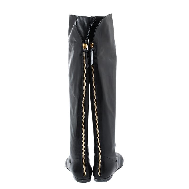 Women's Giuseppe Zanotti Black Leather Knee Length Boots Size 37.5