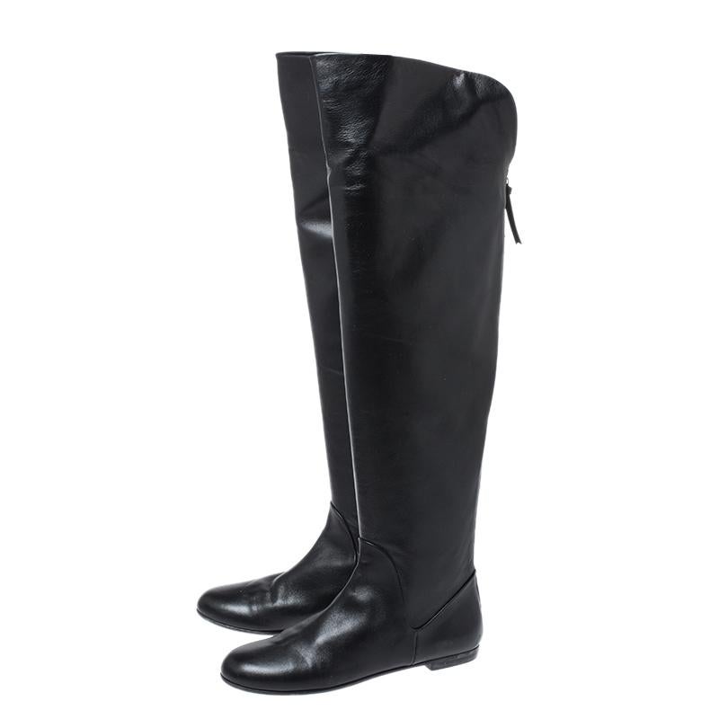 Giuseppe Zanotti Black Leather Knee Length Boots Size 37.5 1