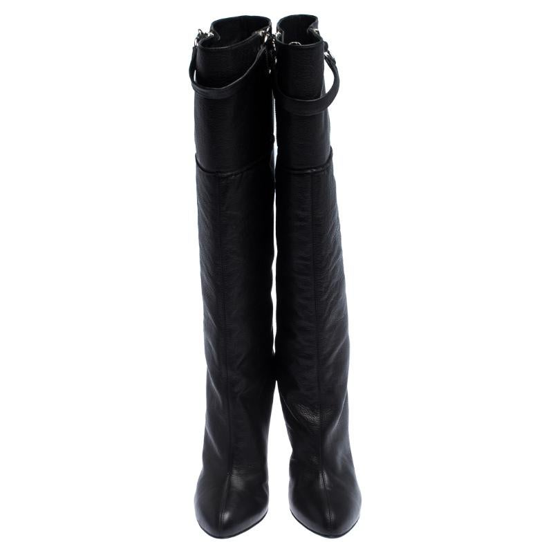 Giuseppe Zanotti Black Leather knee Length Boots Size 40 In Good Condition In Dubai, Al Qouz 2