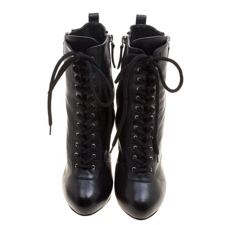 Giuseppe Zanotti Black Leather Lace Up Boots Size 37 For Sale at 1stDibs