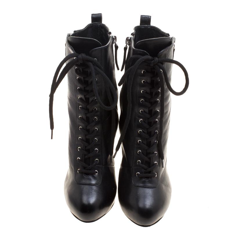 Giuseppe Zanotti Black Leather Lace Up Boots Size 37 In Good Condition In Dubai, Al Qouz 2