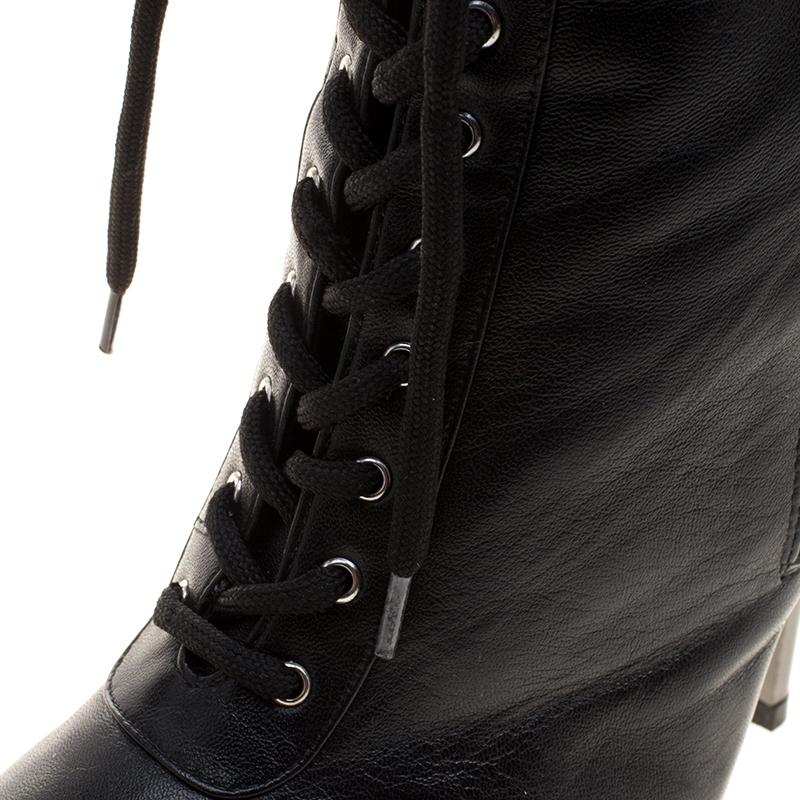 Giuseppe Zanotti Black Leather Lace Up Boots Size 37 2