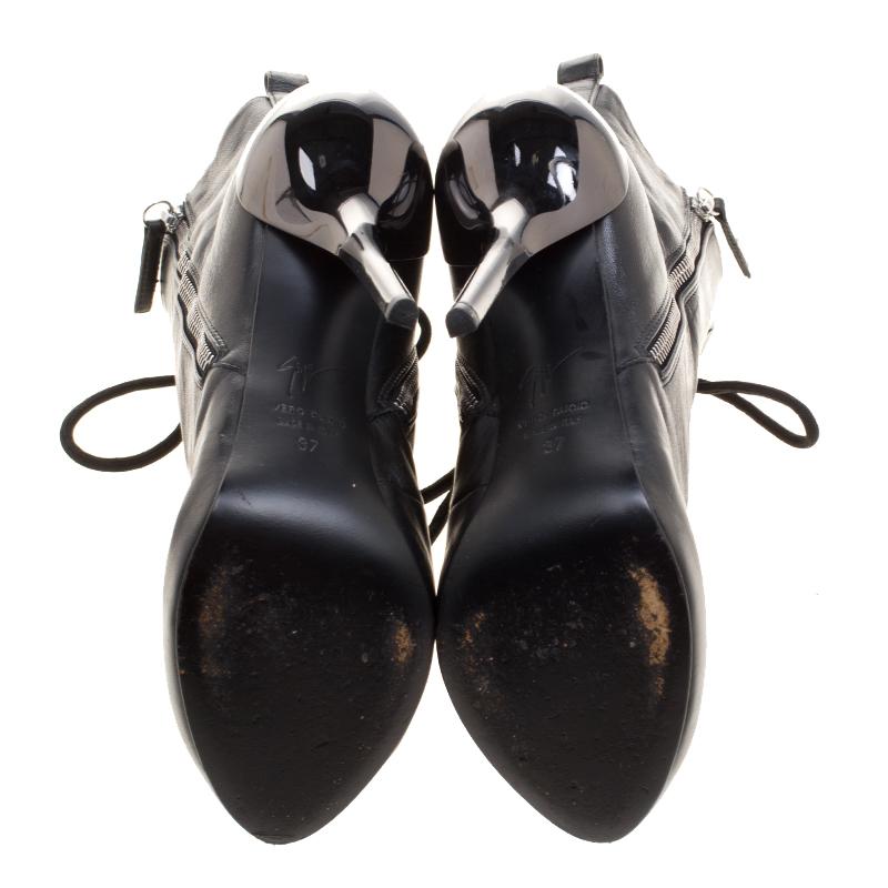Giuseppe Zanotti Black Leather Lace Up Boots Size 37 3