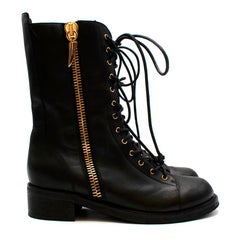 Giuseppe Zanotti Black Leather Lace-up Combat Boots - Size 39.5