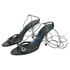 Giuseppe Zanotti Tacchi in pelle nera con lacci taglia 38
