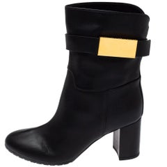 Giuseppe Zanotti Black Leather Logo Plaque Ankle Boots Size 37