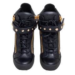 Giuseppe Zanotti Black Leather Lorenz Studded Wedge Sneakers Size 39