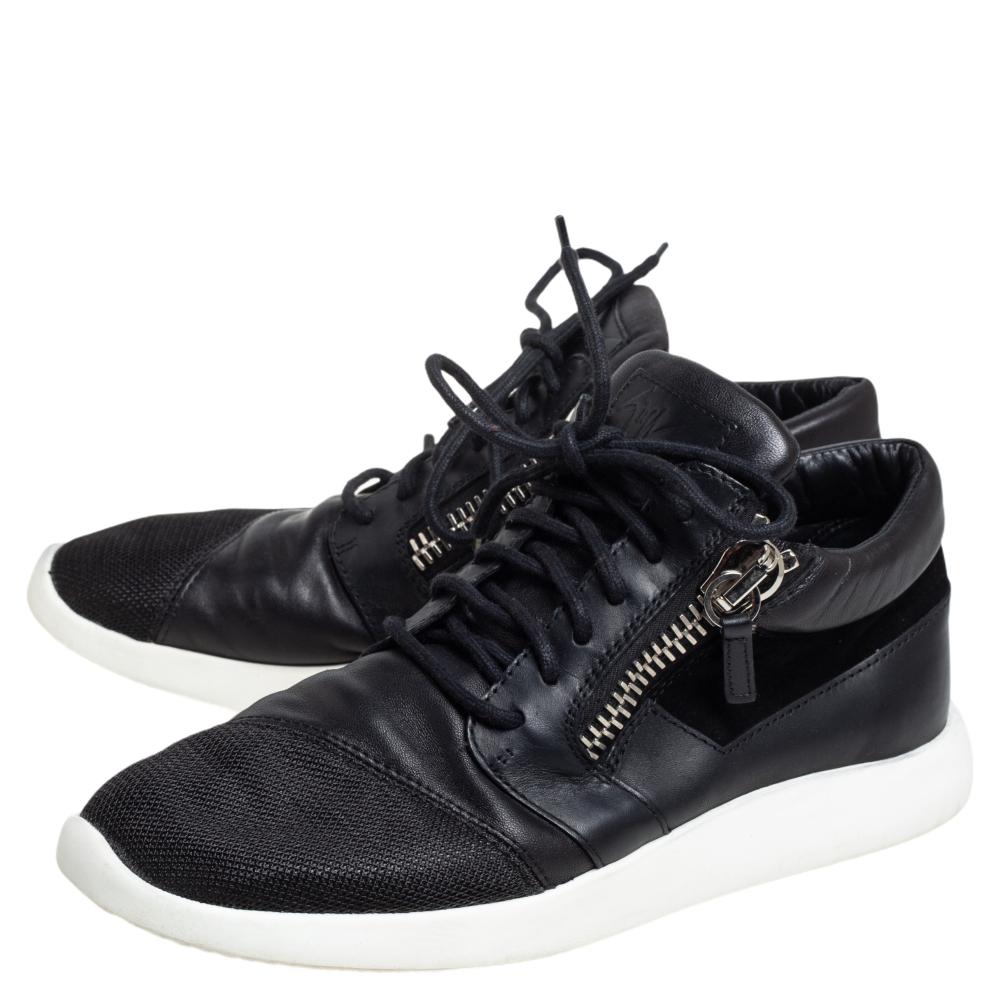 Giuseppe Zanotti Black Leather, Mesh Side Zip Sneakers Size 42 2