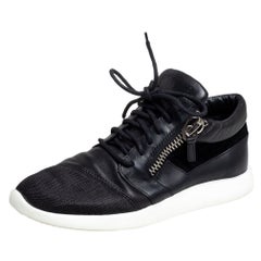 Giuseppe Zanotti Black Leather, Mesh Side Zip Sneakers Size 42