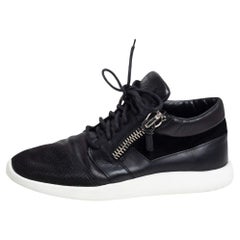 Giuseppe Zanotti Black Leather, Mesh Side Zip Sneakers Size 42