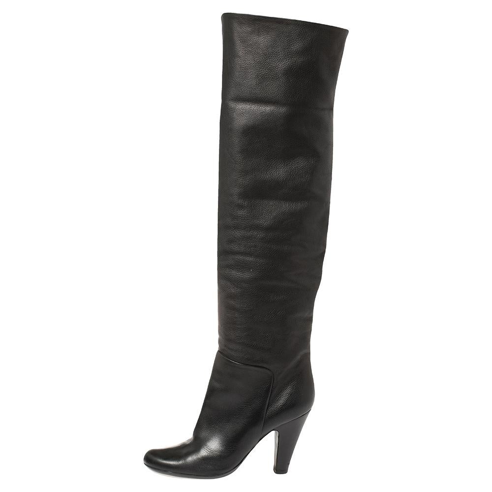 Women's Giuseppe Zanotti Black Leather Mid Calf Foldover Boots Size 37 For Sale