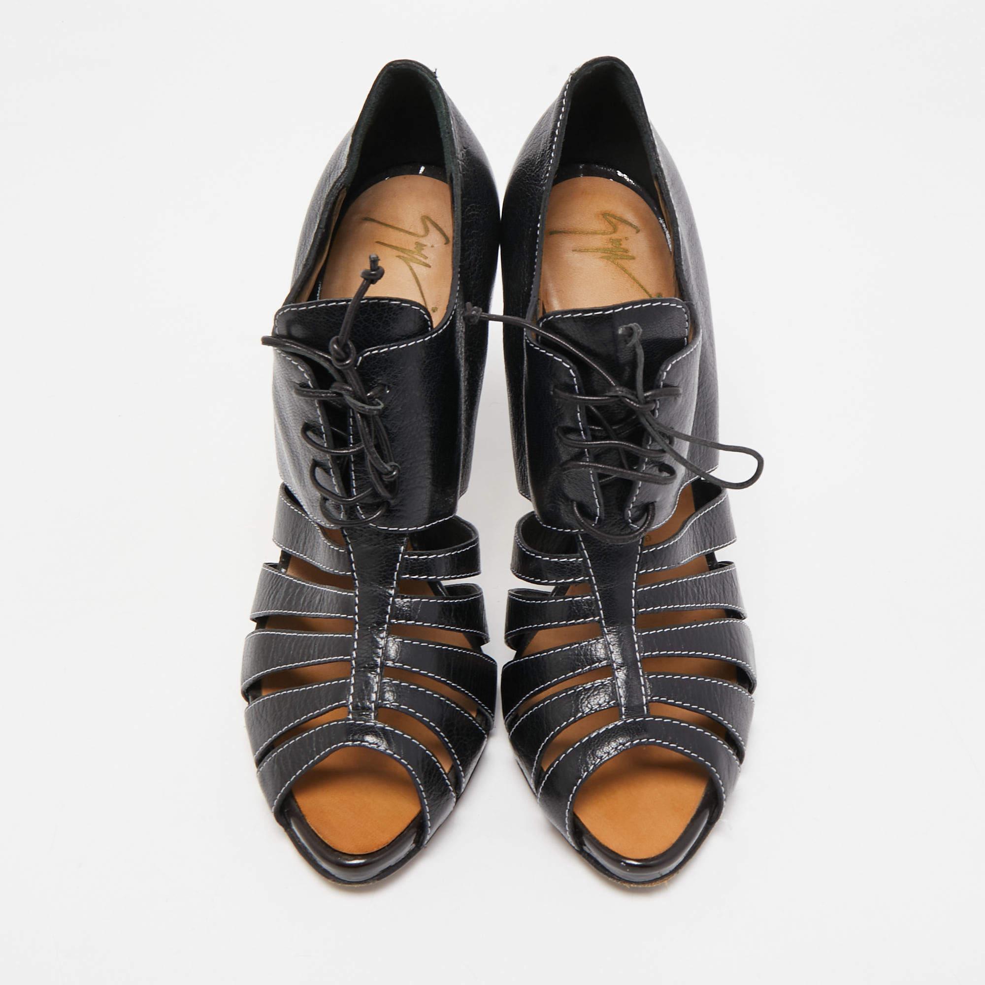 Noir Giuseppe Zanotti - Bottines peep toes en cuir noir Taille 39.5