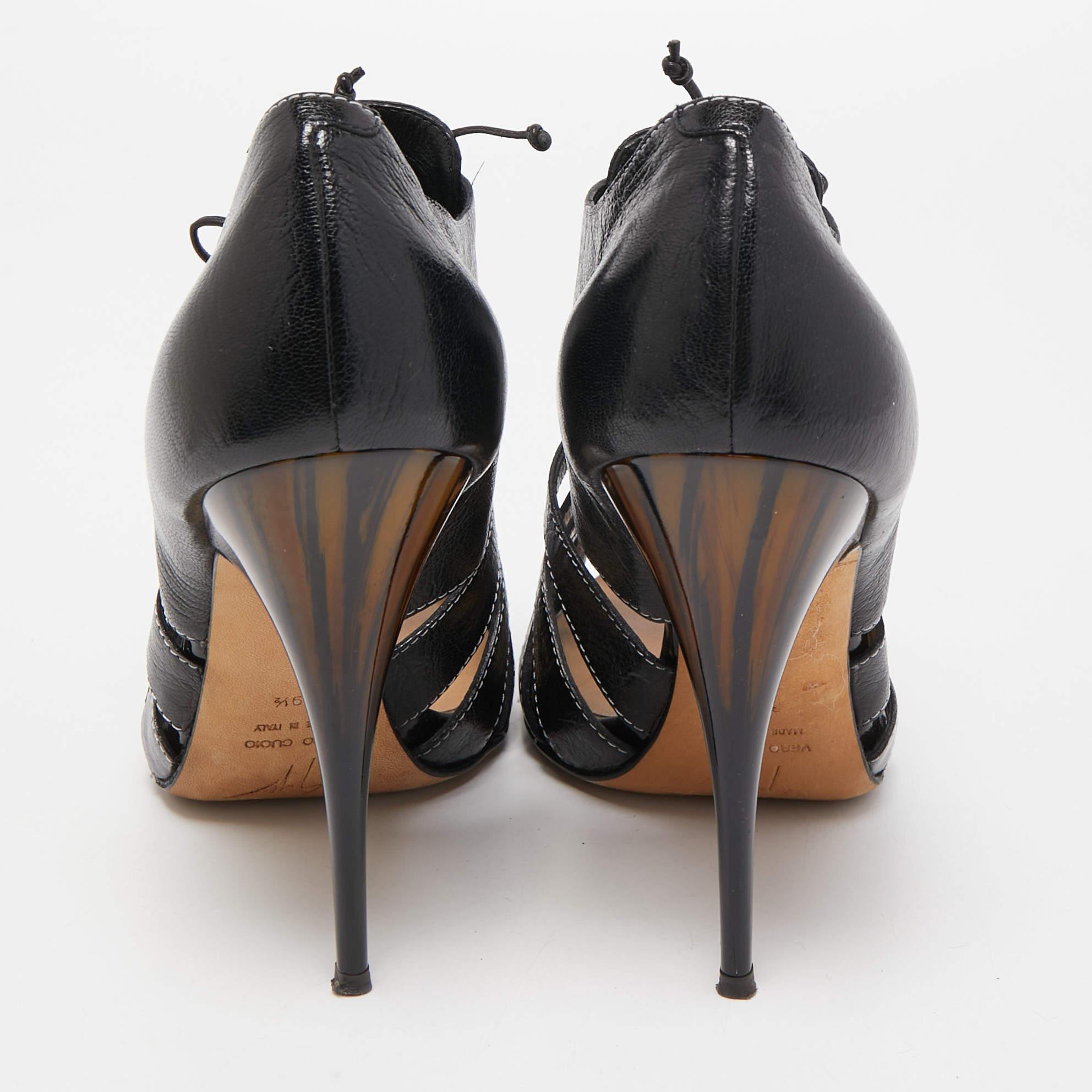  Giuseppe Zanotti - Bottines peep toes en cuir noir Taille 39.5 Pour femmes 