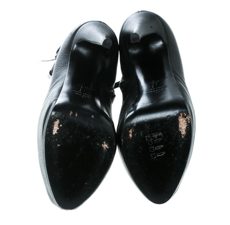 Women's Giuseppe Zanotti Black Leather Peep Toe Platform Ankle Boots Size 37