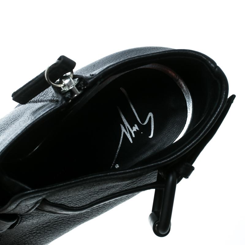 Giuseppe Zanotti Black Leather Peep Toe Platform Ankle Boots Size 37 1