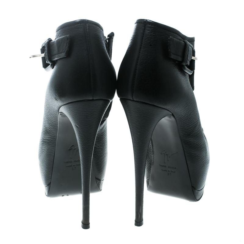 Giuseppe Zanotti Black Leather Peep Toe Platform Ankle Boots Size 37 2