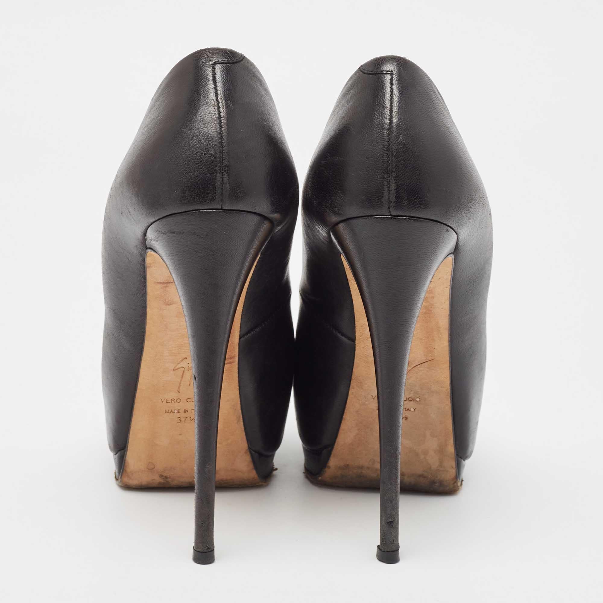 Giuseppe Zanotti Black Leather Peep Toe Pumps Size 37.5 For Sale 1