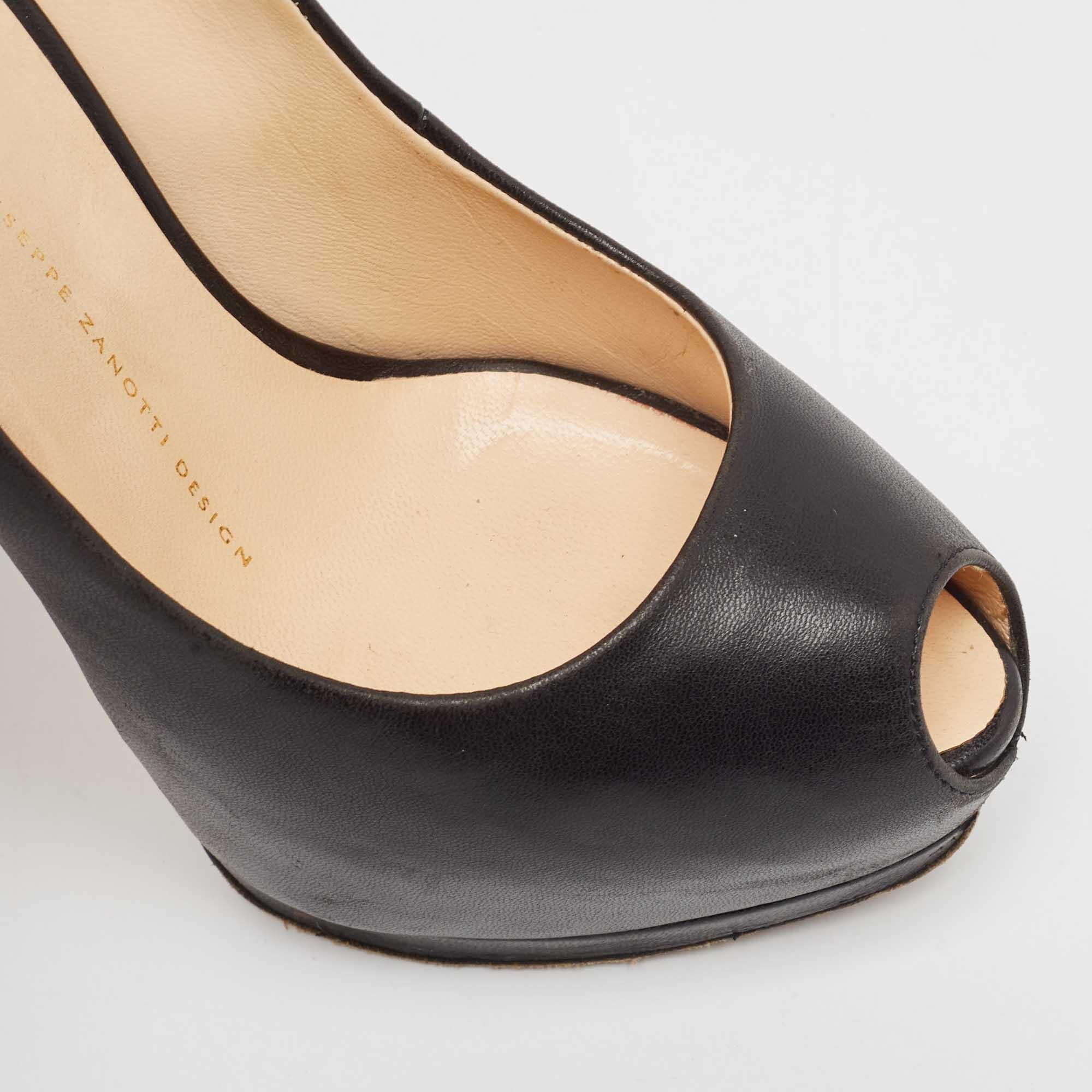 Giuseppe Zanotti Black Leather Peep Toe Pumps Size 37.5 For Sale 3