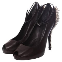 Giuseppe Zanotti, black leather peeptoe platform pumps with silver studs