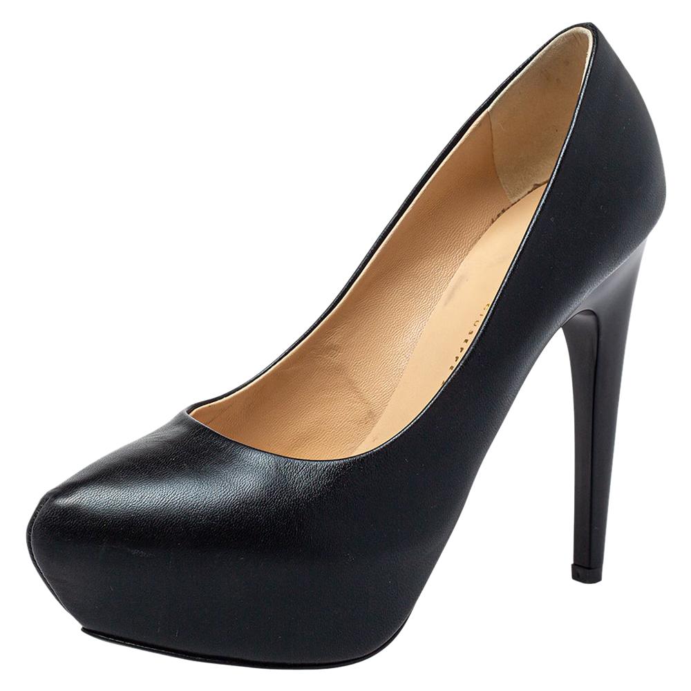 Giuseppe Zanotti Black Leather Platform Pumps Size 36.5 For Sale