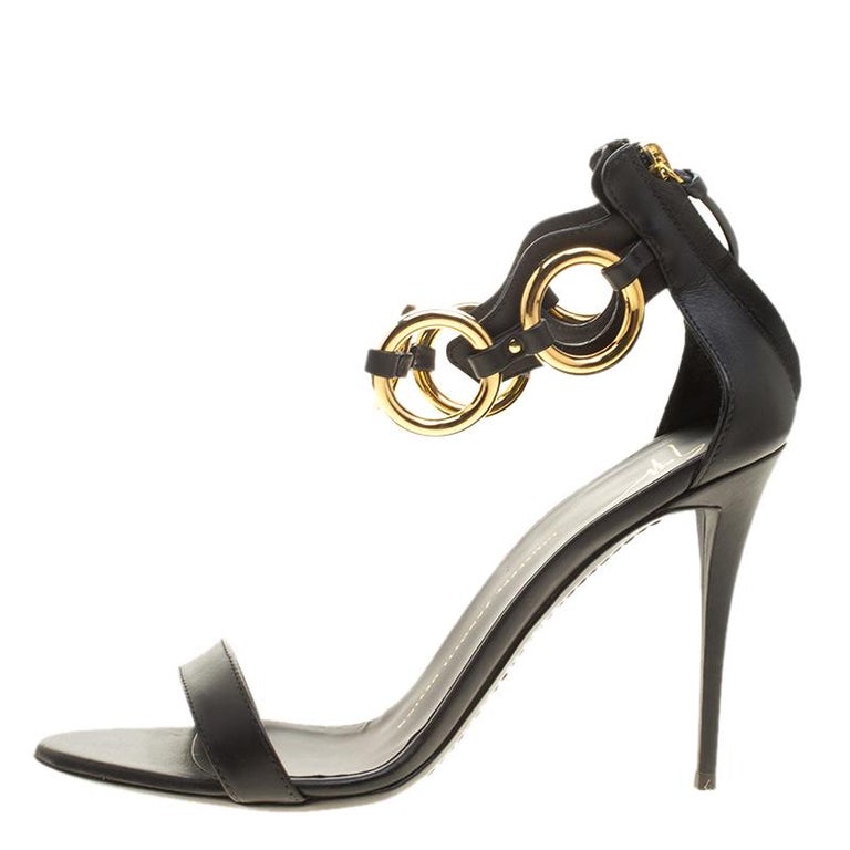 Giuseppe Zanotti Black Leather Ring Detail Open Toe Sandals Size 38 For ...