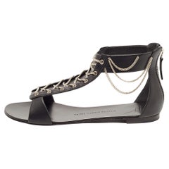 Giuseppe Zanotti Black Leather Roll Chain Detail Flat Sandals Size 41