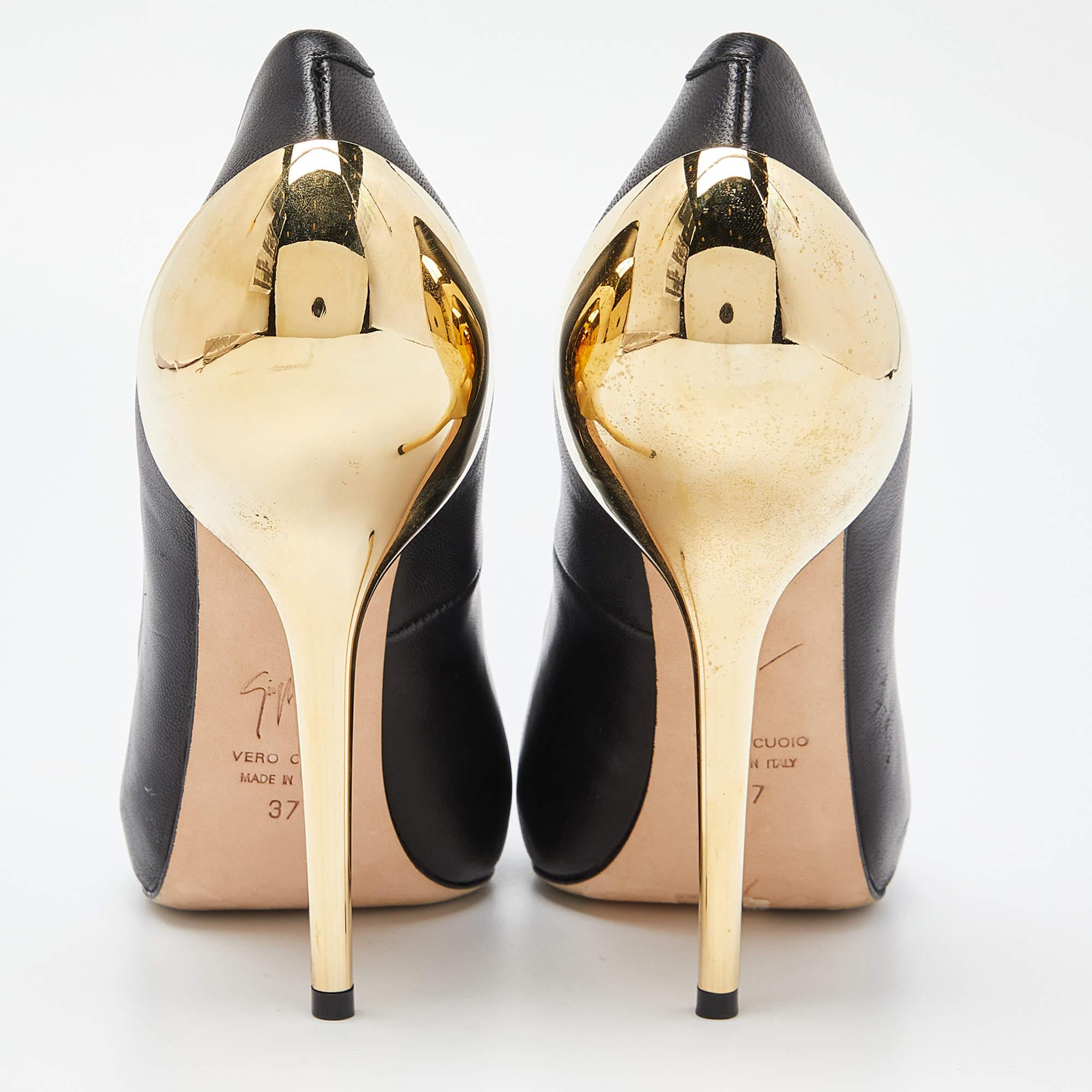 Giuseppe Zanotti Escarpins à bouts ronds en cuir noir Taille 37 Pour femmes en vente