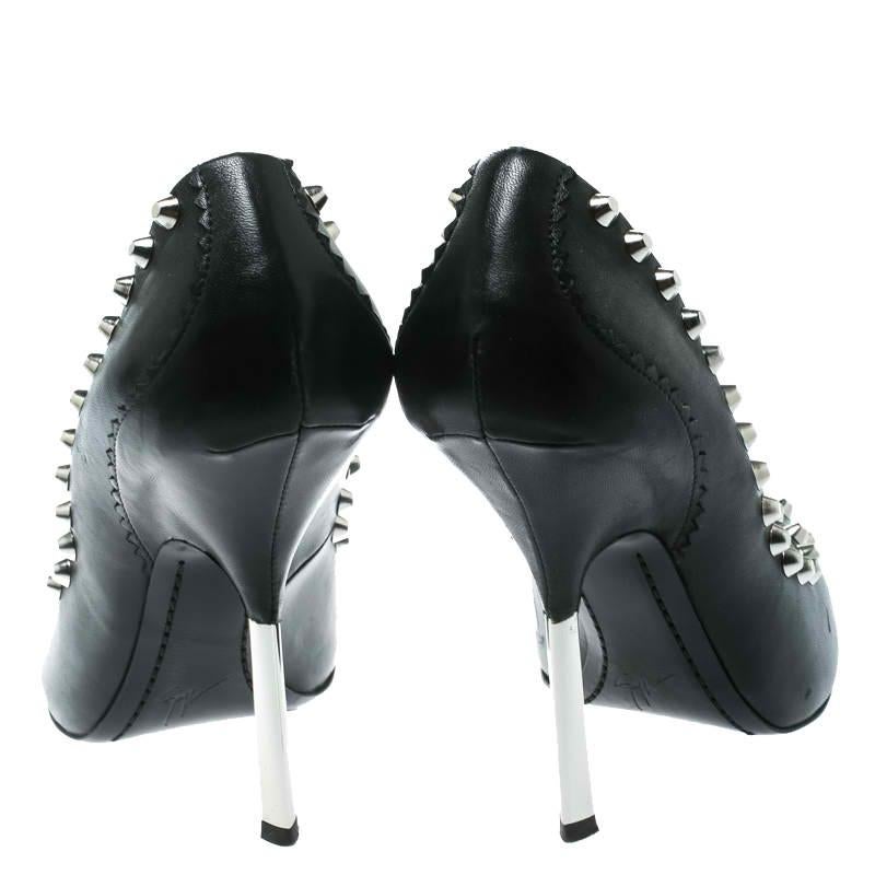 Women's Giuseppe Zanotti Black Leather Stud Trim Peep Toe Pumps Size 38