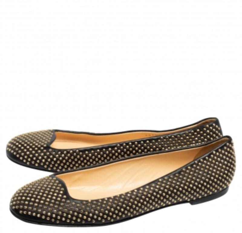 Giuseppe Zanotti Ballerines en cuir noir clouté Taille 38 Pour femmes en vente