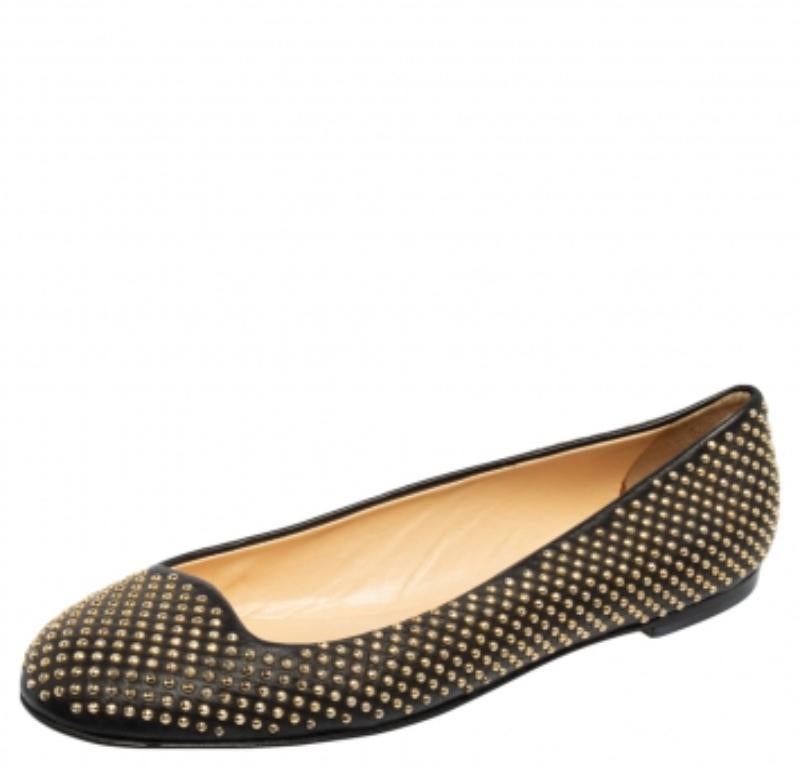 Giuseppe Zanotti Ballerines en cuir noir clouté Taille 38 en vente 2
